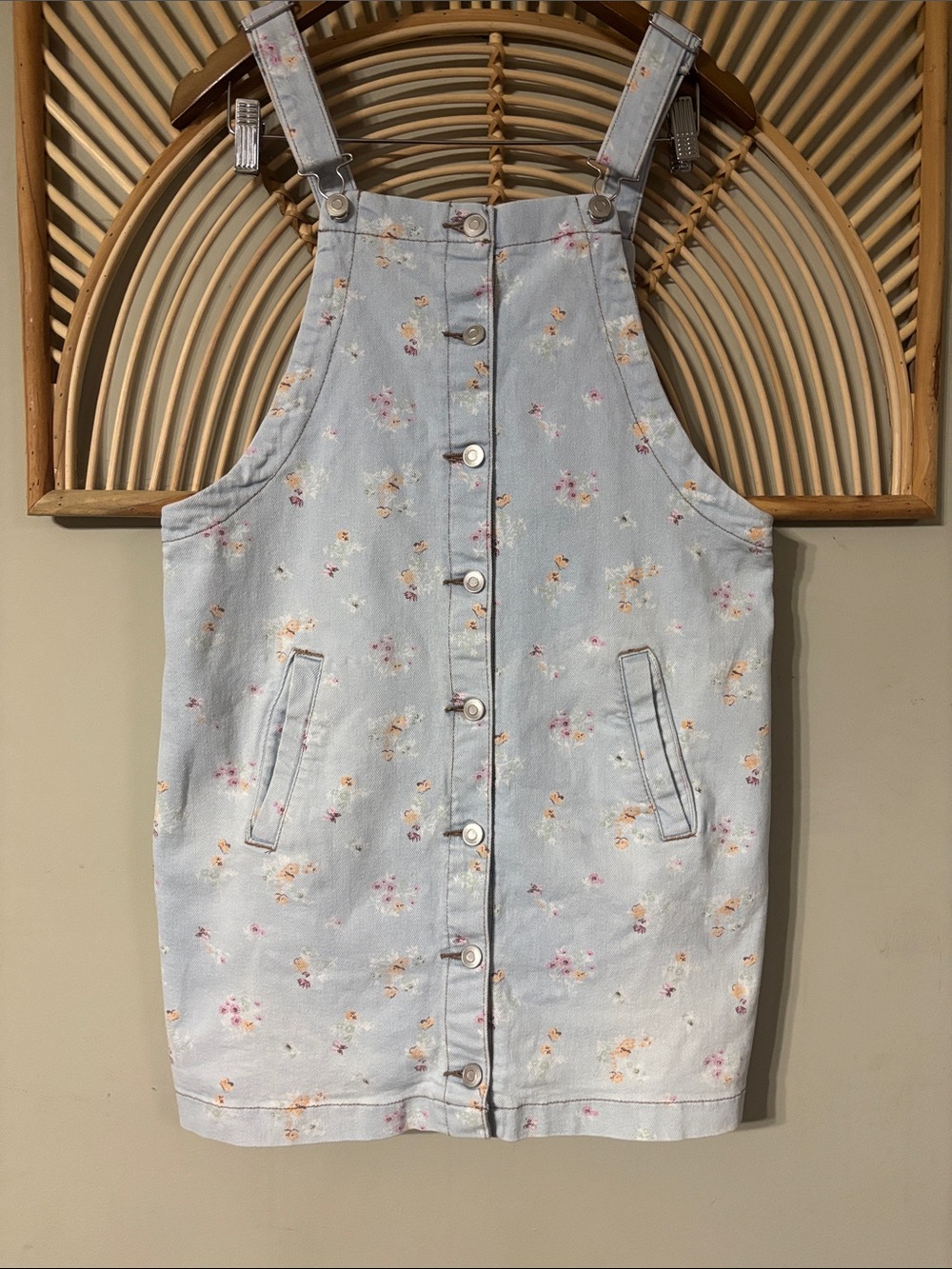 Celebrity Pink Light Blue Floral Denim Overall Dress